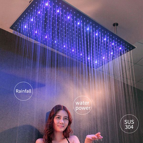 

water power led shower head rainfall 304 stainless steel 600*800mm showerheads shower arms rain bathroom showers brushed