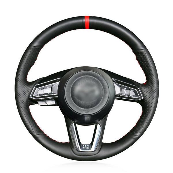 

for mazda cx-9 2016-2019 car steering wheel cover black artificial leather diy