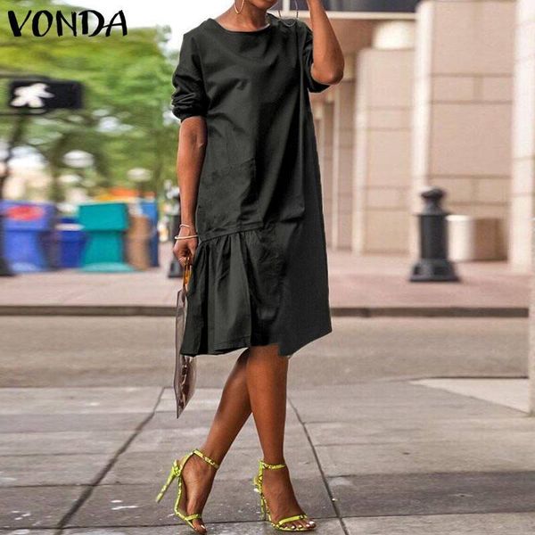 

vonda offic ladies elegant dress women knee-length dress 2019 summer sundress casual loose half sleeve vestidos plus size s-5xl, Black;gray