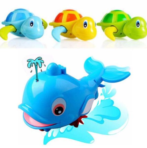 

1pcs new cute animal turtle dolphin baby shower toy children bath classic clockwork toys kids swimming pool accessories