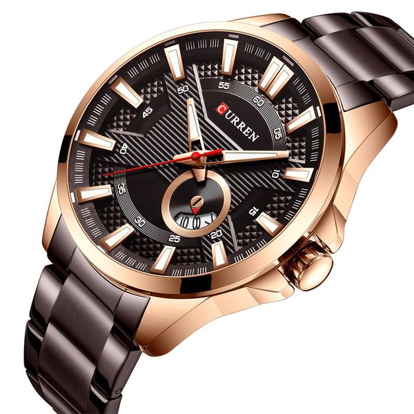 

curren 8372 watches mens quartz business wristwatch fashion clock classic steel band watch reloj hombres, Slivery;brown