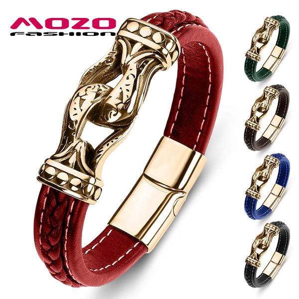 

mozo fashion 2019 new classic men bracelet leather stainless steel charm bracelet women cross punk jewelry gifts red, White
