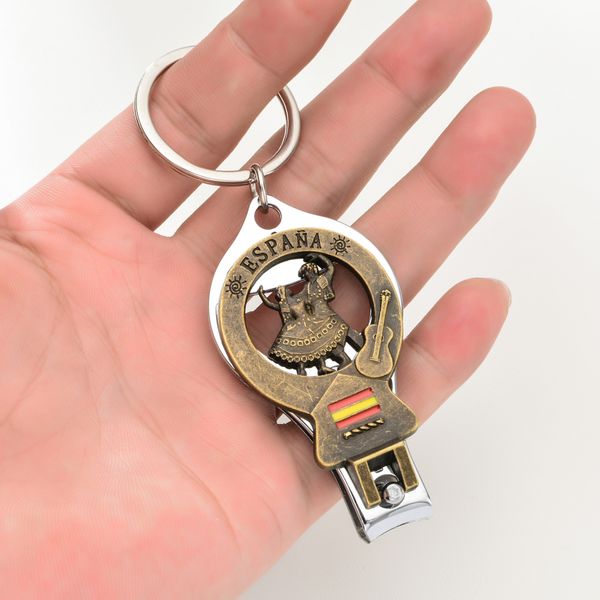 

vicney new spain dancer keychain nail clipper key chain beer opener keyring for women men espana souvenir jewelry gift, Silver