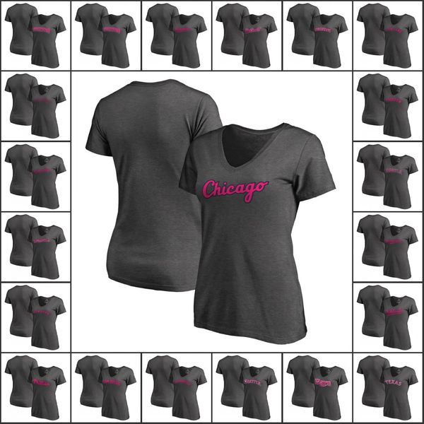 

Womens Branded 2019 Mother's Day Pink Wordmark Plus Size V-Neck Heather Gray T-Shirt Wholesale Baseball All Team Free Shipping