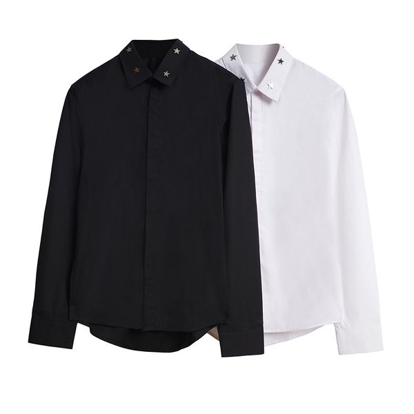 

2019 mens metal stars dress shirt long sleeve brand man shirts designer solid male clothing loose casual shirts s06, White;black