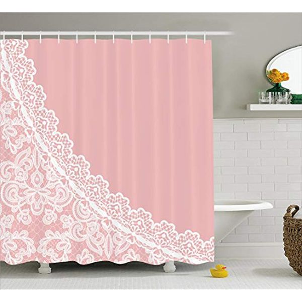 2019 Vixm Pink And White Shower Curtain Lace Old Fashioned Border