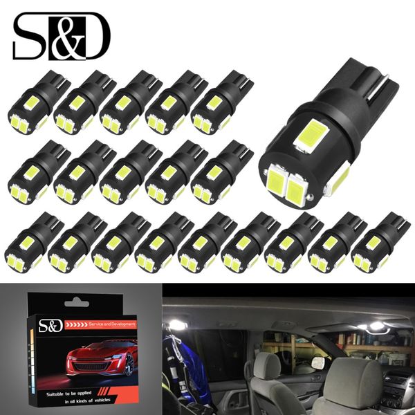 

s&d 20pcs led t10 w5w led bulbs car lights 194 168 interior bulb license plate lamp reading clearance dome side lamp 12v 6000k