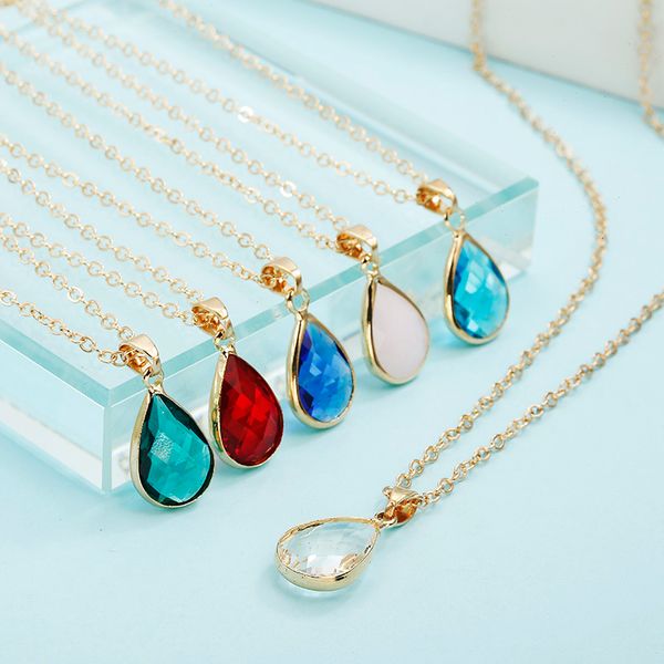 

birthstone necklace natural water drop pendant necklace quartz gem stone crystal diy charm imitatiion zircon for women, Silver