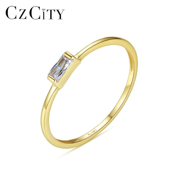 

czcity luxury pure gold jewelry 14k gold rings for women engagement wedding 585 yellow cz anillos de ouro pur gifts r14146, Golden;silver