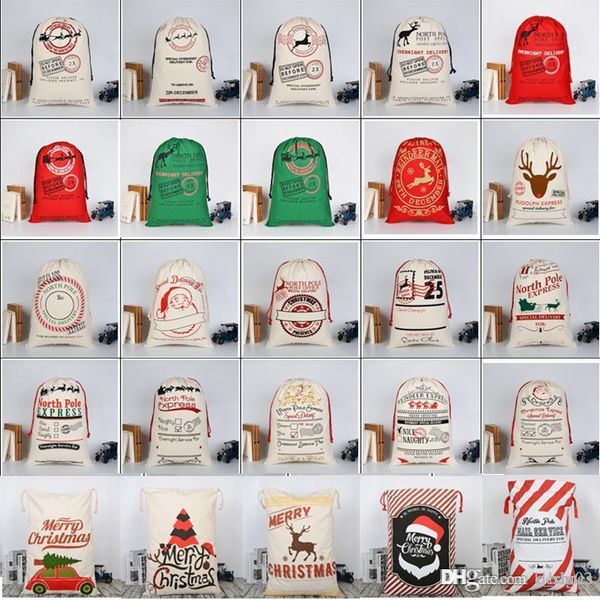 

4 christmas gift bags large organic heavy canvas bag santa sack drawstring bag with reindeers santa claus sack bags decorations, Blue;pink