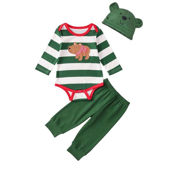 

3pcs baby boys girls clothes striped cartoon printing long sleeve romepr+ pants +hat 3pcs suit newborn baby boy clothing set, White