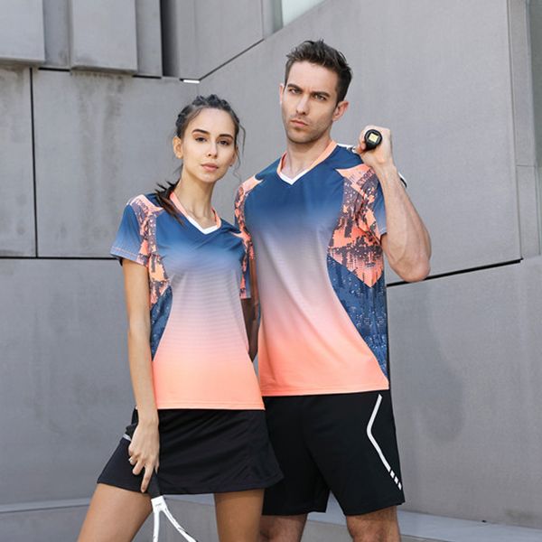 

2018 women/men table tennis clothes team game short sleeve t shirts running sportswear quick dry breathable badminton shirt, Black