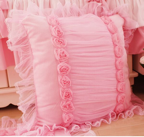 

#1076 princess square rose pillow cushion girl room sofa ornament cotton folding lace 45*45cm 60*60cm