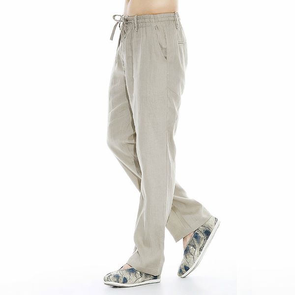 

men's pants 2021 summer thin section linen loose comfortable breathable casual pant plus-size d123, Black