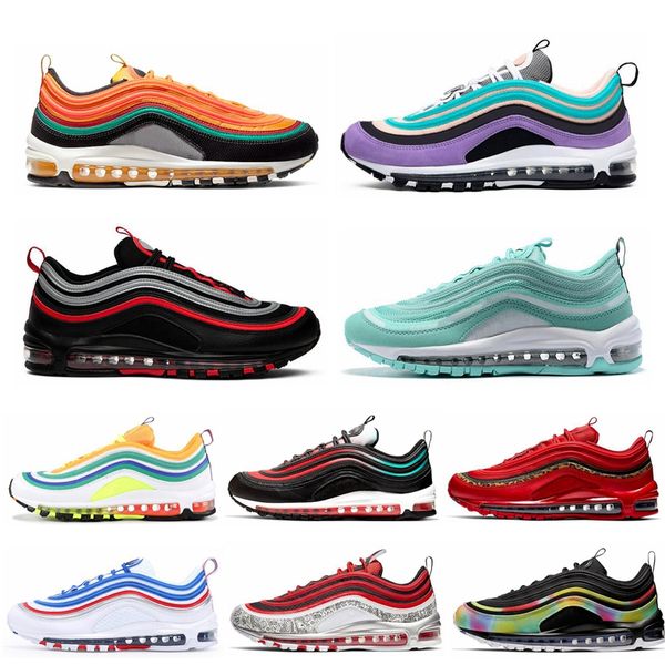

2020 new sunburst bred 97 mens women running shoes red leopard undefeated-black white evergreen metalic gold se 97s sports outdoor sneakers