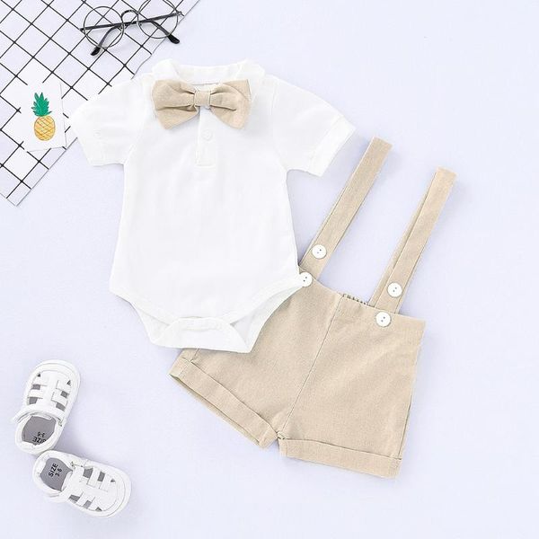 

baby boy clothing sets infants newborn boy clothes shorts sleeve romper+overalls 2pcs baby boys outfits summer bebes clothing, White