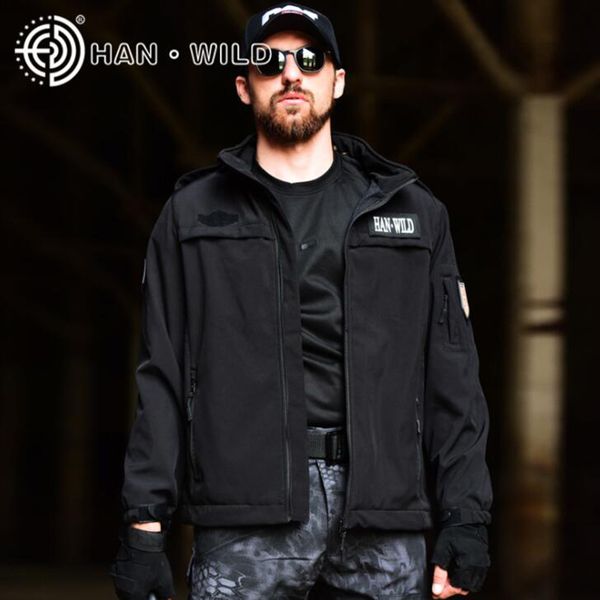

men tactical softshell jacket climbing hunting jacket hiking camping hooded coat outdoor sport waterproof windbreaker, Blue;black