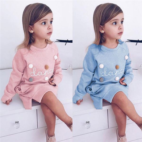 

2 colors ins spring girls dresses letter printed pompon girls sweatshirts kids clothes kids designer clothes girls dhl jy06, Red;yellow
