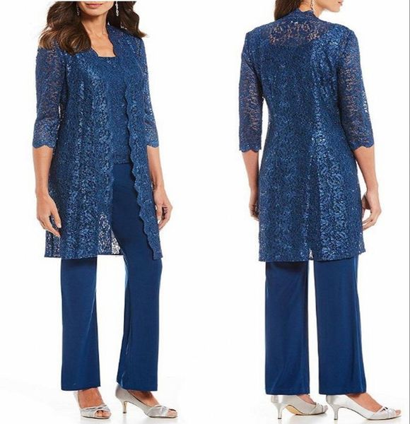 

2020 navy blue scoop lace long jacket mother of the bride suits custom modest long vestidos de mother's party gowns formal evening suit, Black;red