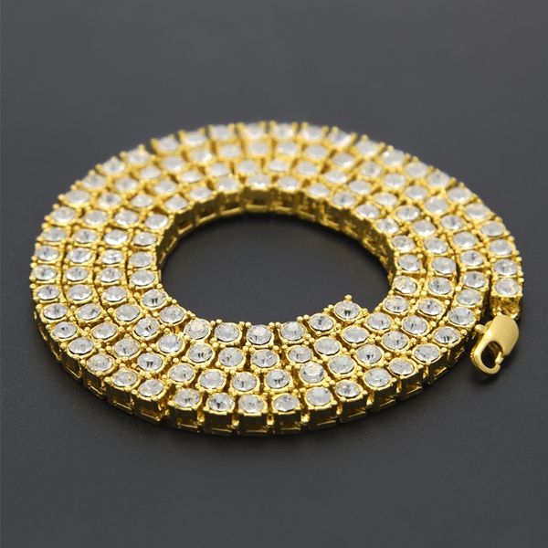 

european and american hip hop men's explosions hip hop 1 row diamond alloy gold necklace set rhinestone single row diamond chain, Silver