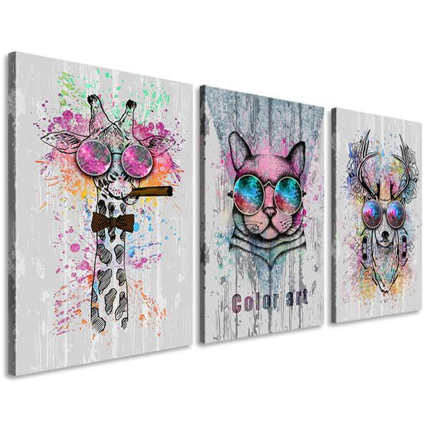 2019 Canvas Wall Art Abstract Animals Cartoon Paintings Wooden Background Framed Wall Art For Bedroom Children S Room Home Decor From