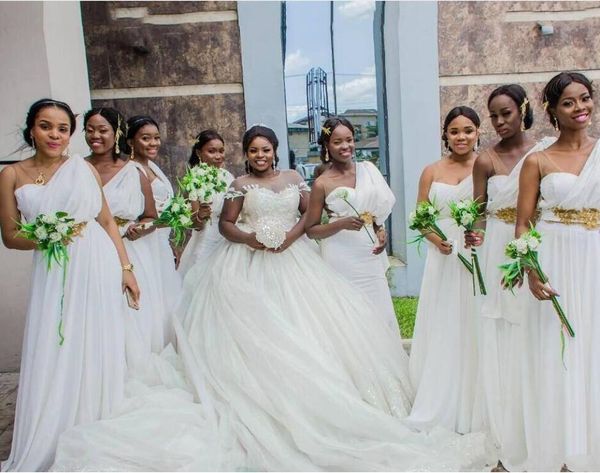 

2019 western country bridesmaids dresses chiffon wedding guest dress evening prom gowns a line one-shoulder plus size maid of honor dress, White;pink