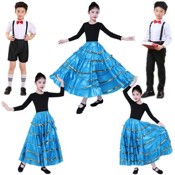 

flamengo news children gypsy dance costume kids belly flamenco skirts girl spain 360/540/720 degree stage performance ballroom, White