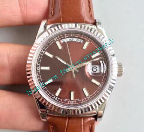 

luxury watches daydate 36mm mens watch automatic movement sapphire leather strap promotion men's sports wristwatch, Slivery;brown