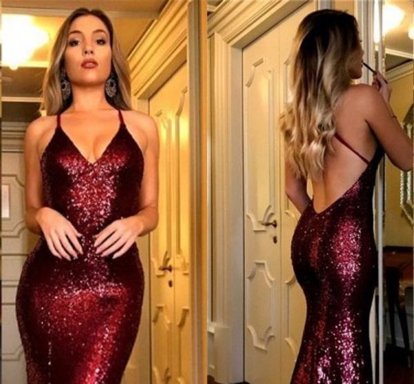 

длина бордовый черный девушки сексуальные платья выпускного вечера mermaid sequined холтер шеи sexy backless пола формальное выпускного вече, Black