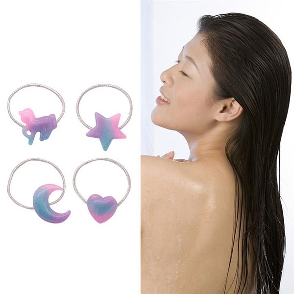 

4pcs rainbow stretch heart hair accessories hair rope ring ponytail holders for women, Golden;silver