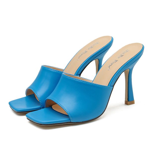 

2020 slides women 9cm high heels fetish summer sandals blue stiletto peep toe heels mules slippers lady prom shoes, Black