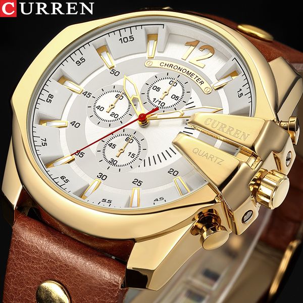 

curren watch new fashion sports men watches modern design quartz wrist watch genuine leather strap male clock, Slivery;brown