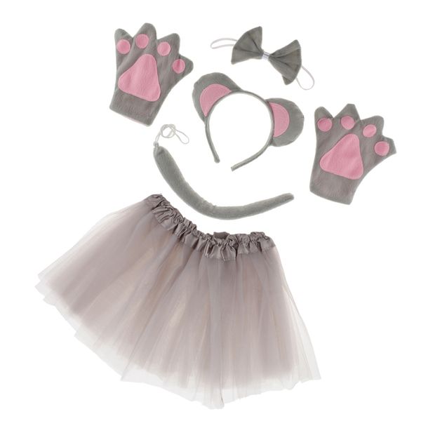 

girls animal mouse costume set headband tails bow tie gloves cosplay props, Silver