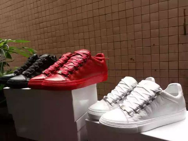 

2020 arena low men shoes red black white genuine leather men casual shoes lace up flats shoes size 39-46