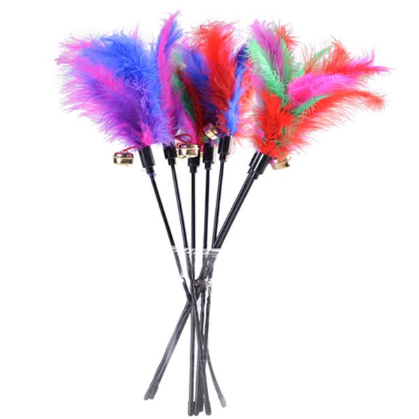 

2020 short rod cat toys soft colorful cat feather bell rod toy for cats kitten funny playing interactive toy pet cat supplies