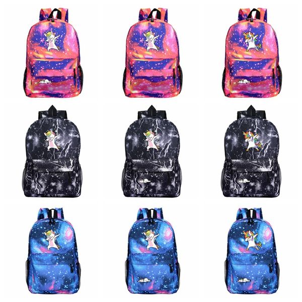 

cartoon unicorn backpack galaxy print shoulders kids children school bag travel camping backpack high capacity 32 styles hha485