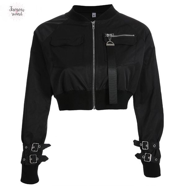 

women coat bomber jacket outerwear patch long sleeve high waist autumn jacket pocket hig waist buckle zipper streetwear jacket, Black;brown