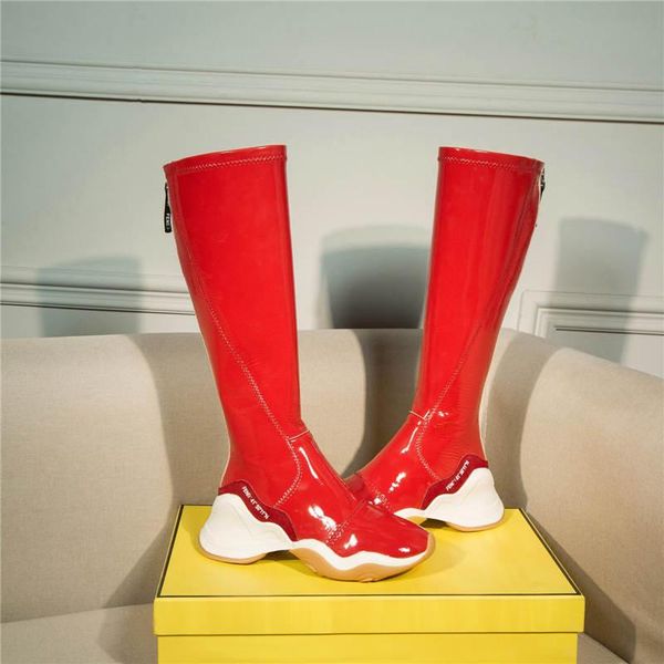 

2019fendi genuine leather ff frame high boots selleria knee high heel boots in red with original box