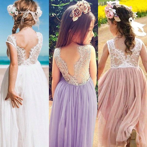 

3-8 years summer dress for girls flower lace sleeveless backless tulle dresses wedding party princess bridesmaid formal gown, Red;yellow