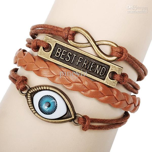 

fashion infinity id bracelet leather mutilayer braided leather handmade bracelets love friend e-packet ing, Golden;silver