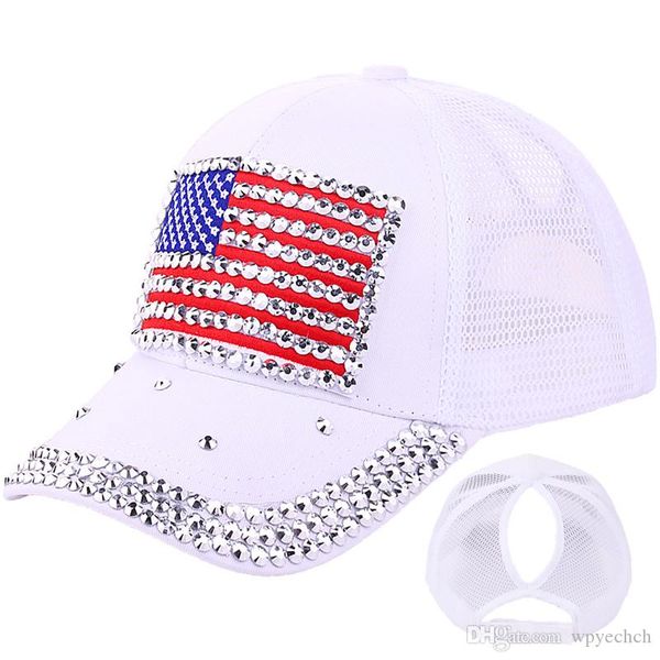 

yesaibve usa bling outdoor sunshade ponytail baseball cap tennis cap american flag hat for men women hip hop caps baseball hat snapback, Blue;gray