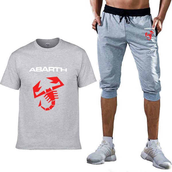 

summer men's t-shirt abarth car logo printing harajuku short sleeve cotton men's t-shirt+shorts suit 2pc, Gray
