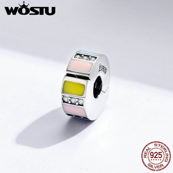 

wostu 925 sterling silver красочные круглые бусины циркона радуга шарм fit оригинальный кулон браслет ювелирных аксессуаров fic1421, Blue;slivery