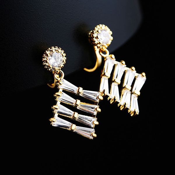 

fashion geometric white zircon statement earrings vintage silver gold color clip earrings simple wedding for women
