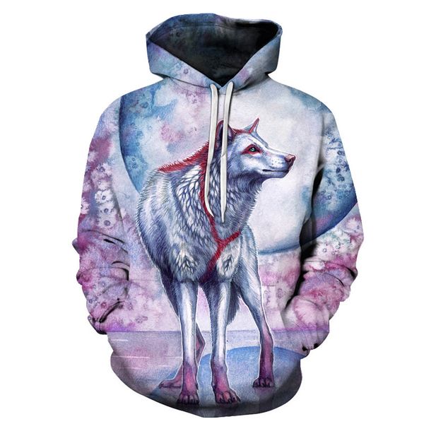 

3d animal wolf printed hoodie men's and women's hoodies casual sports suit fashion brand hoodie coat, Black