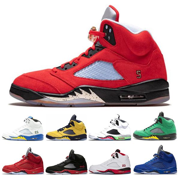

2020 5s mens basketball shoes trophy room ice blue laney blue red suede fab 5 sp fire red sports sneakers size 7-13