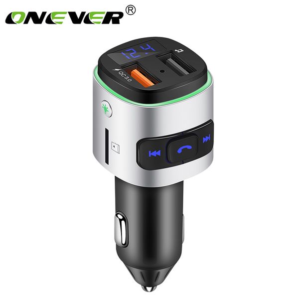 

onever qc 3.0 charger fm transmitter aux modulator bluetooth 4.2 wireless car radio adapter tf usb mp3 player with ambient light