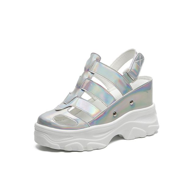 

2020 summer new waterproof platform baotou sandals women's increased sponge cake thick high heel women's wedges shoes, Black