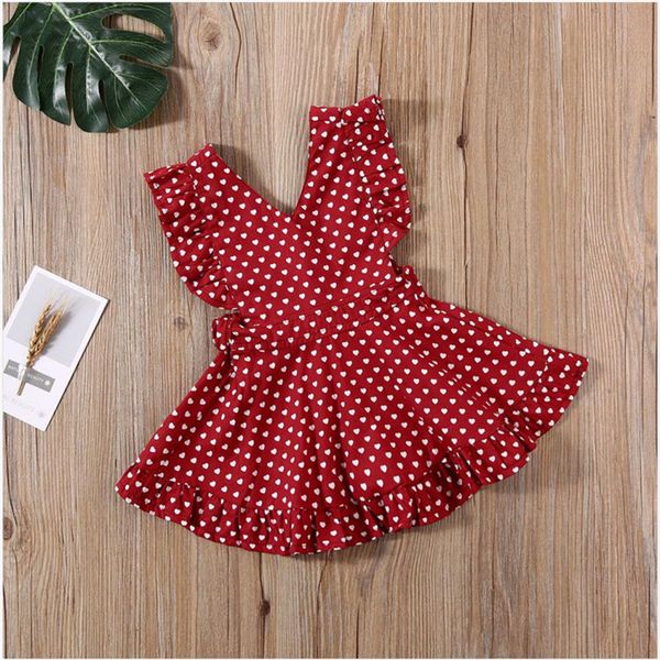

pudcoco toddler kid baby girl clothes ruffle swing v-neck dress polka dots heart party dresses 6m-4t, Red;yellow
