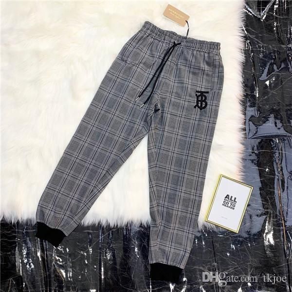 

19ss paris bbr tb plaid stitching long pants elastic waist track trousers men women fashion sport jogger sweatpants outdoor pants, Brown;gray